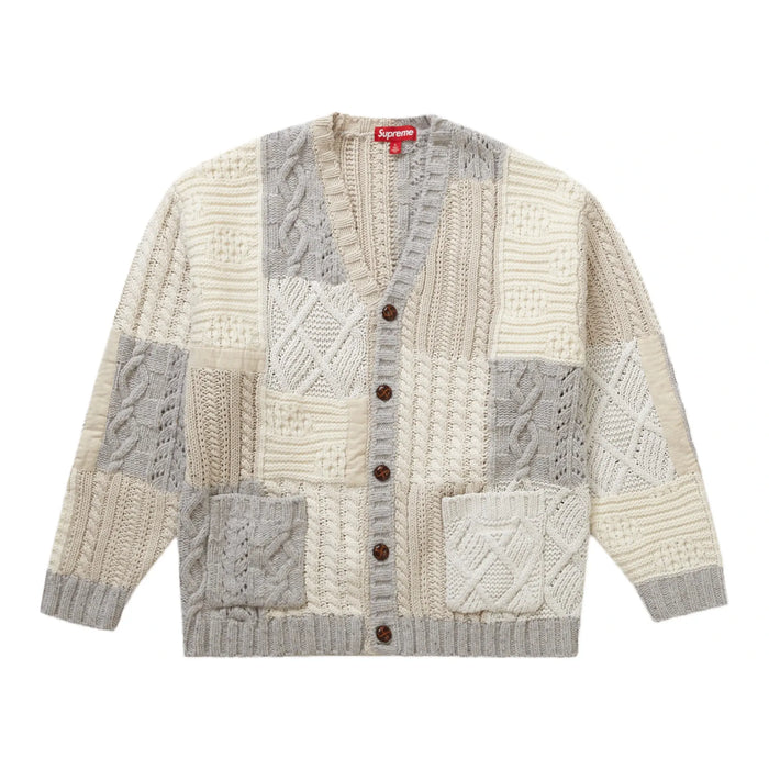 Supreme Patchwork Cable Knit Cardigan Ivory