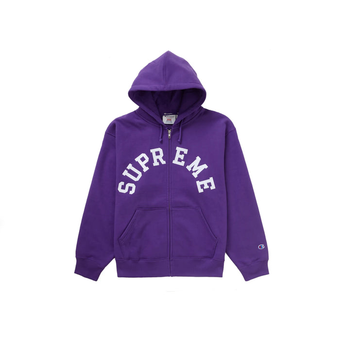 Supreme Champion Zip Up Hooded Sweatshirt Purple